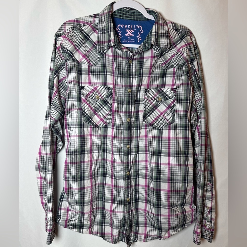 Wrangler Twenty X Pink and Black Plaid Western Shirt XL